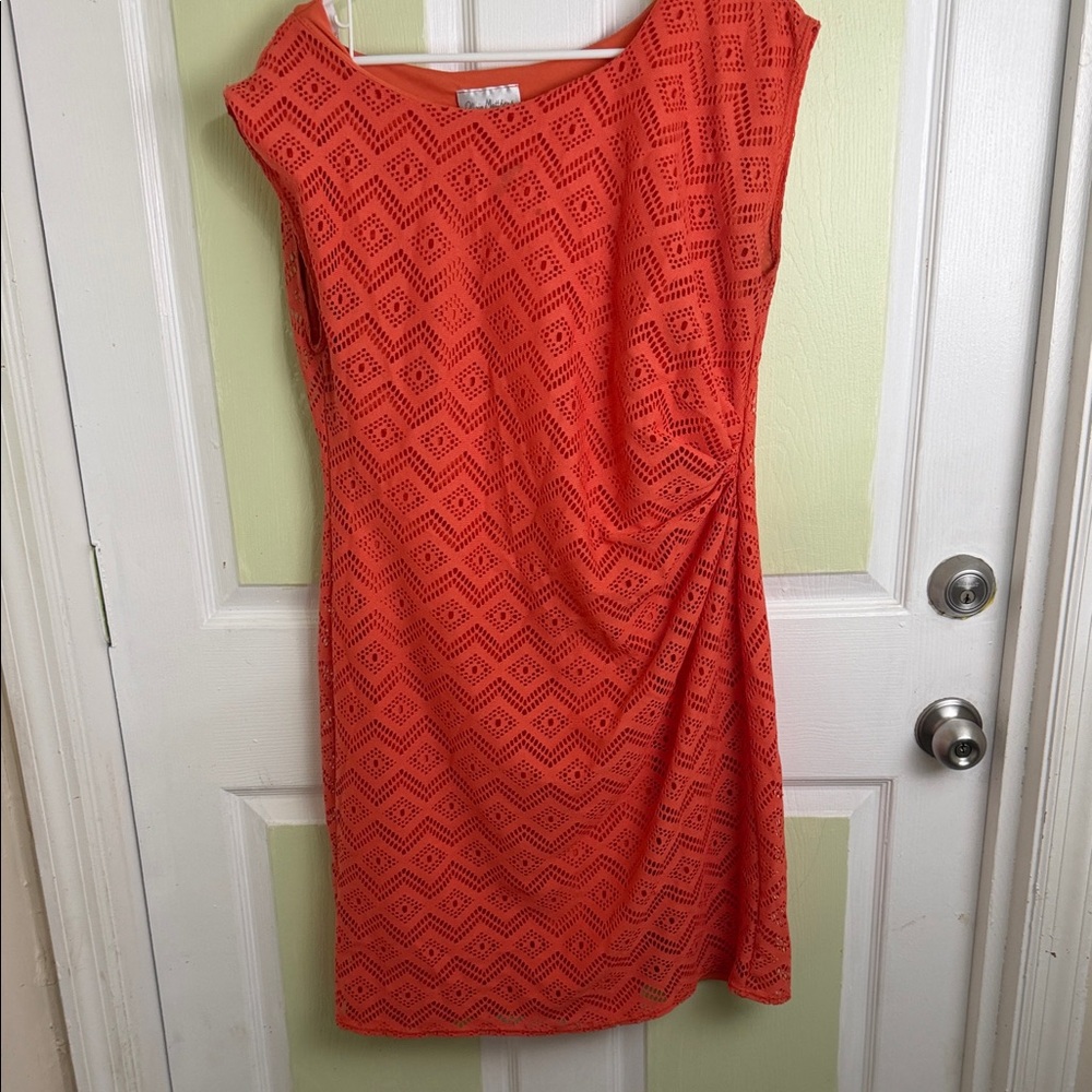 (1980) Olivia Matthews Coral Eyelet Midi Dress